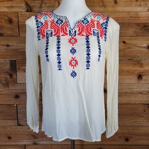 THML Embroidered Blouse Gauze Material Style Bohemian Nautical